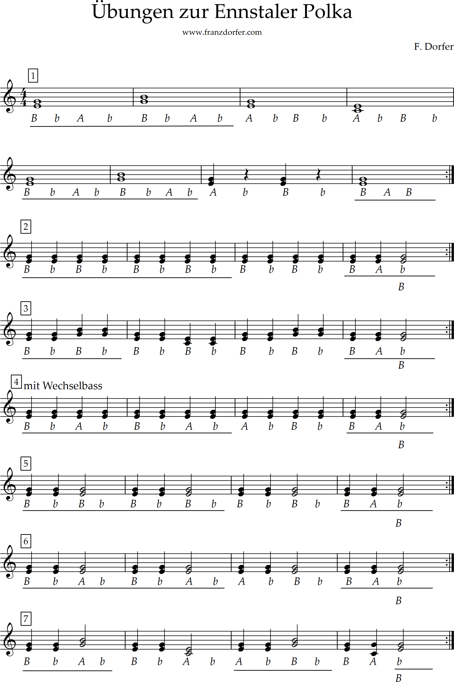 übungen zur Ennstaler Polka, Griffschrift